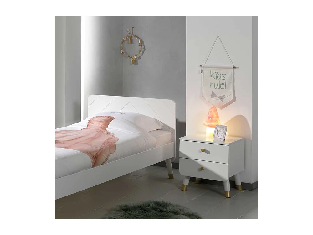 Kinder Jugendbett in Weiß und Goldfarben Nachtkonsole (zweiteilig)