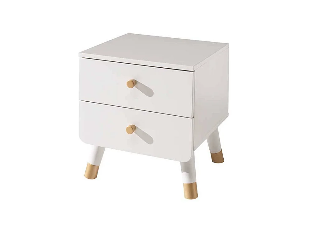 Kinder Jugendbett in Weiß und Goldfarben Nachtkonsole (zweiteilig)