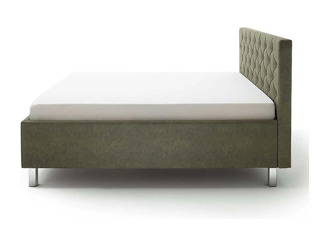 Polsterbett mit Bettkasten in Oliv Grün Vierfußgestell aus Metall
