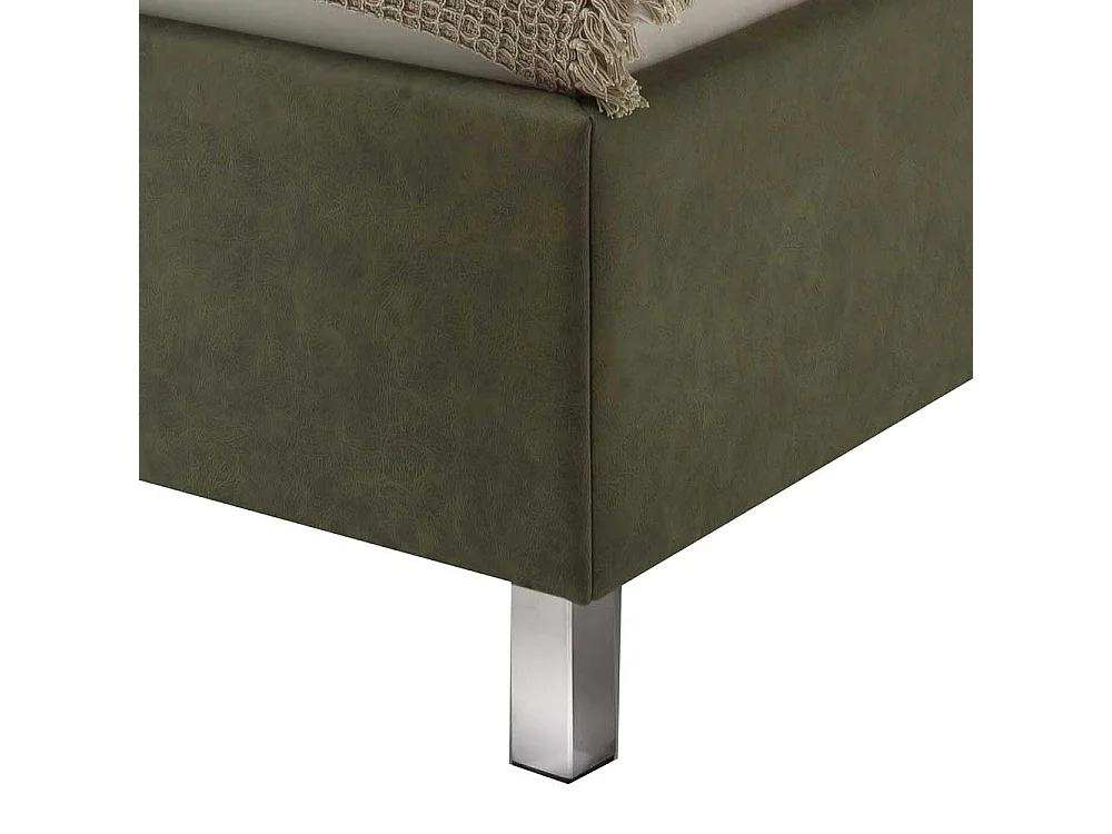 Polsterbett mit Bettkasten in Oliv Grün Vierfußgestell aus Metall