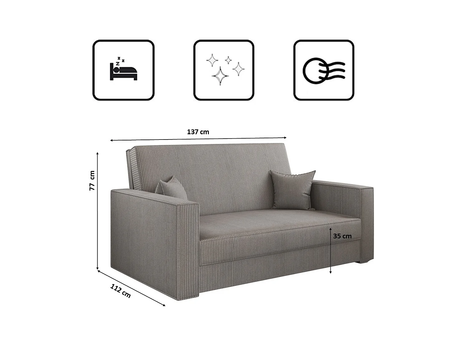 Canapé convertible classique AMERICA - Tissu Poso Gris