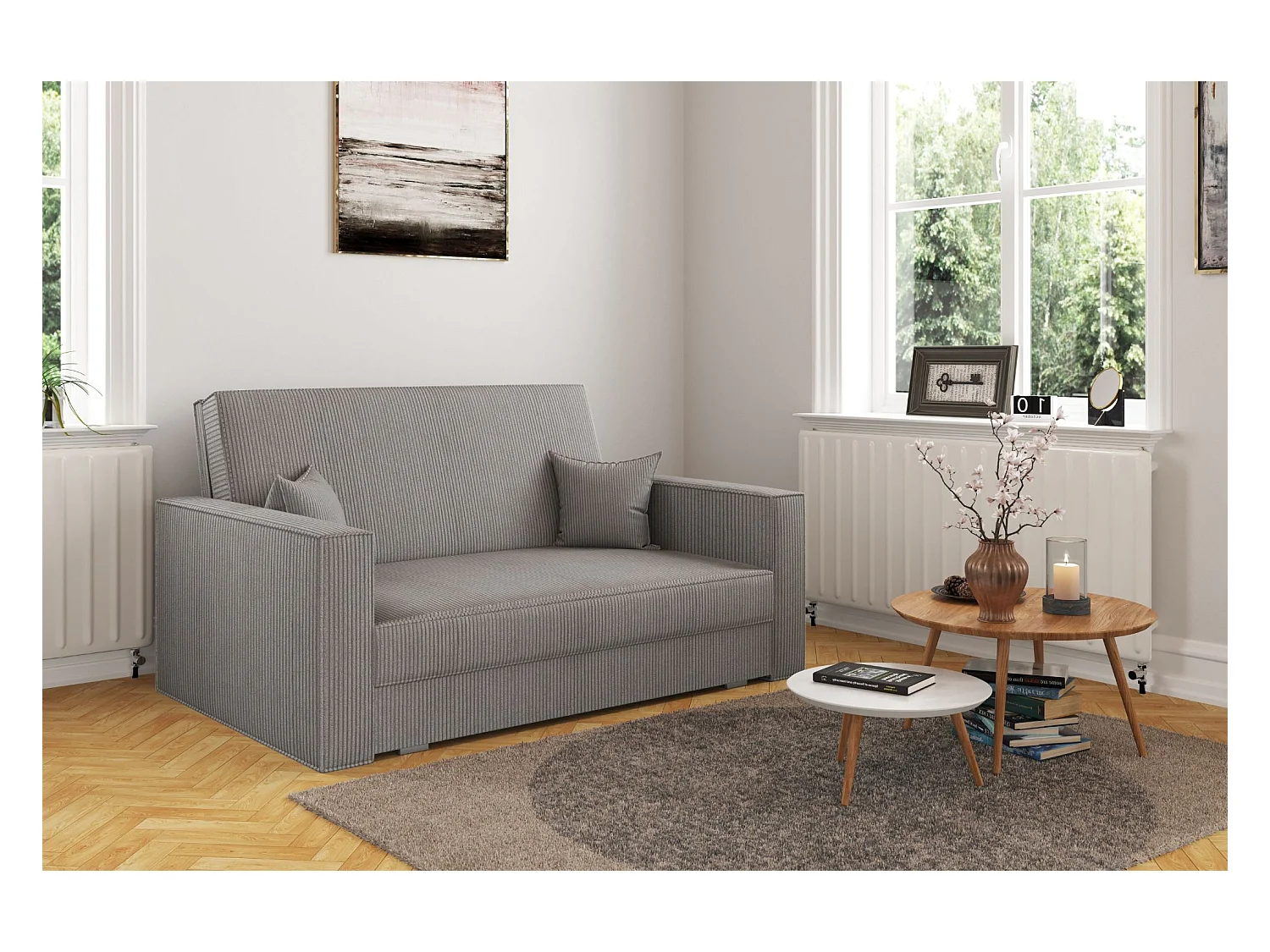 Klassisches Sofa, Schlaffunktion, AMERICA - Stoff Poso Grau