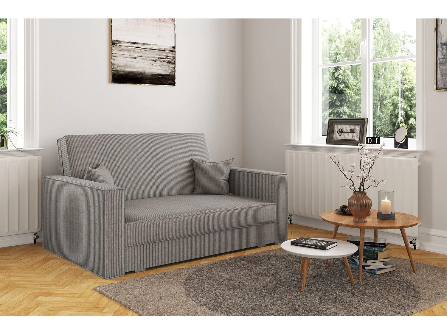 Canapé convertible classique AMERICA - Tissu Poso Gris