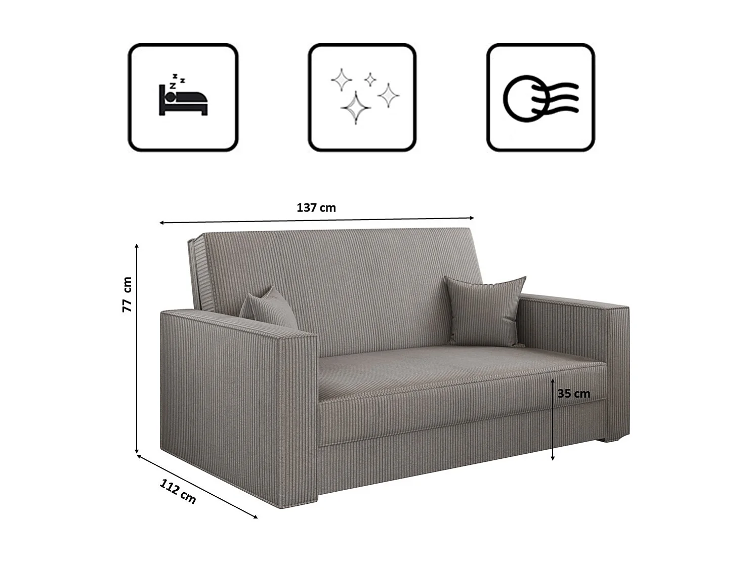 Canapé convertible classique AMERICA - Tissu Poso Gris