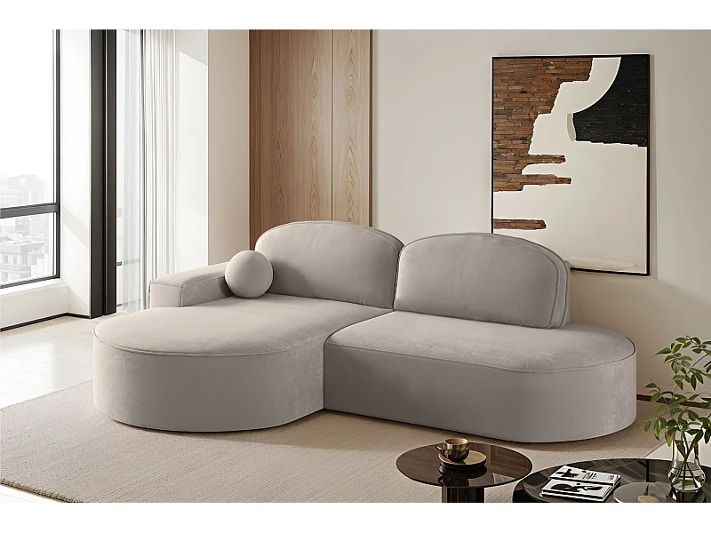 Ecksofa mit Schlaffunktion und Bettkasten Modena Runden stoff Salvador Hellbeige Links