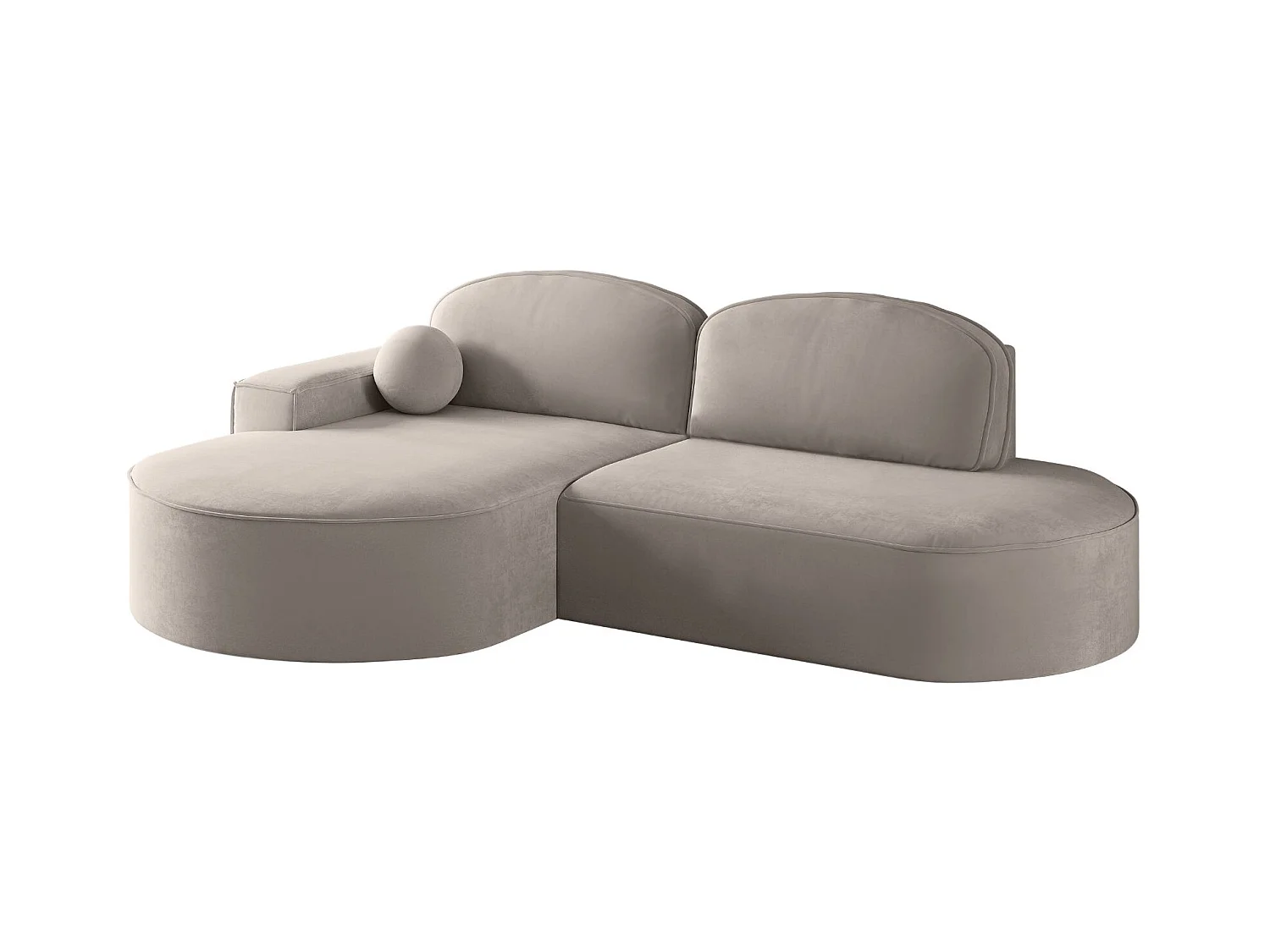 Canapé d'angle avec fonction couchage et coffre de lit Modena Round tissu Salvador Beige clair Gauche