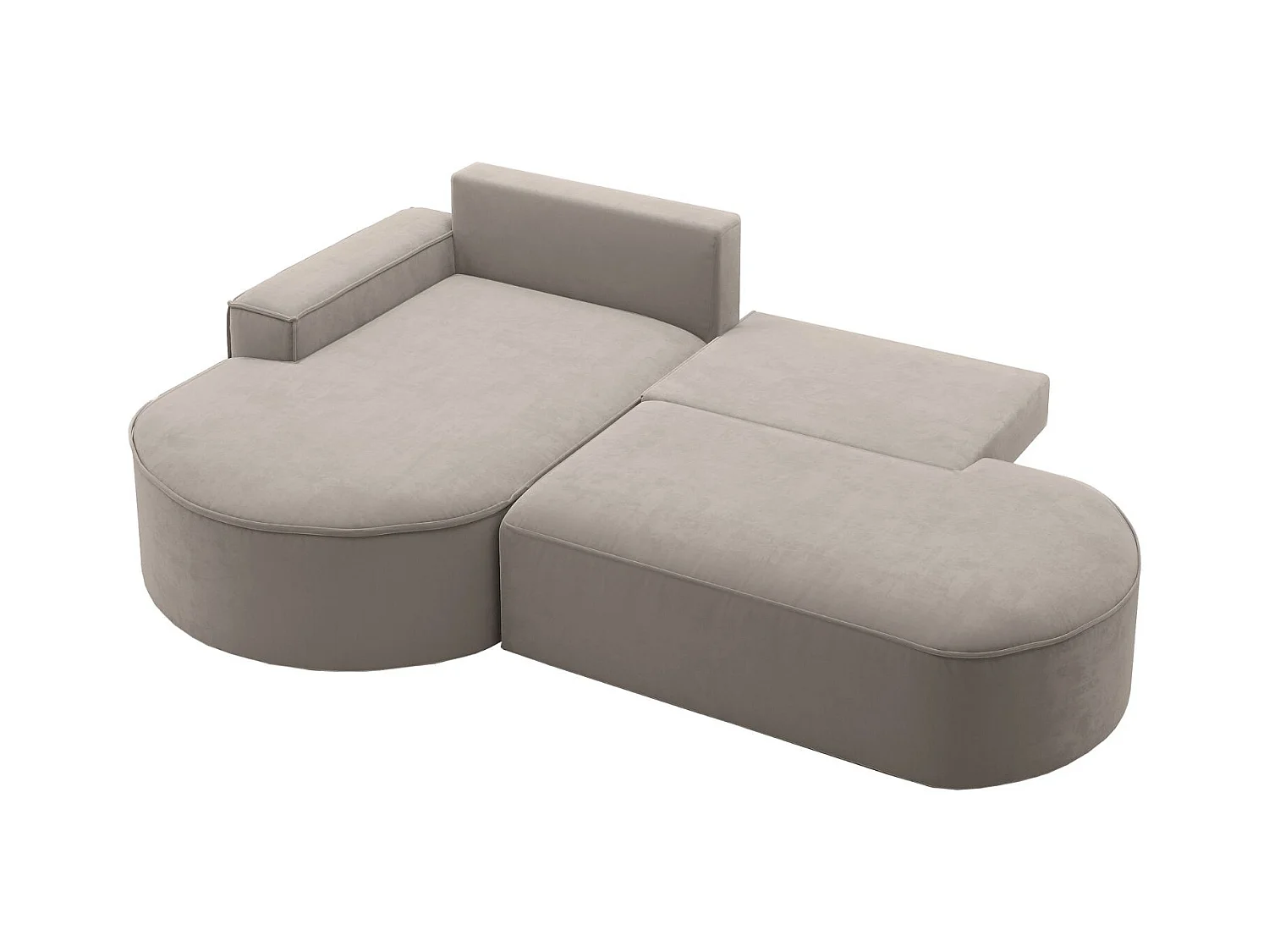 Canapé d'angle avec fonction couchage et coffre de lit Modena Round tissu Salvador Beige clair Gauche