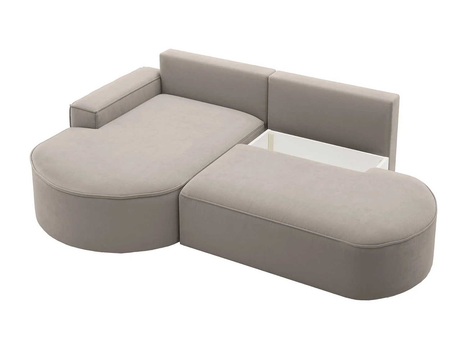 Hoekbank met slaapfunctie en bedstee Modena Rond stof Salvador Lichtbeige Links