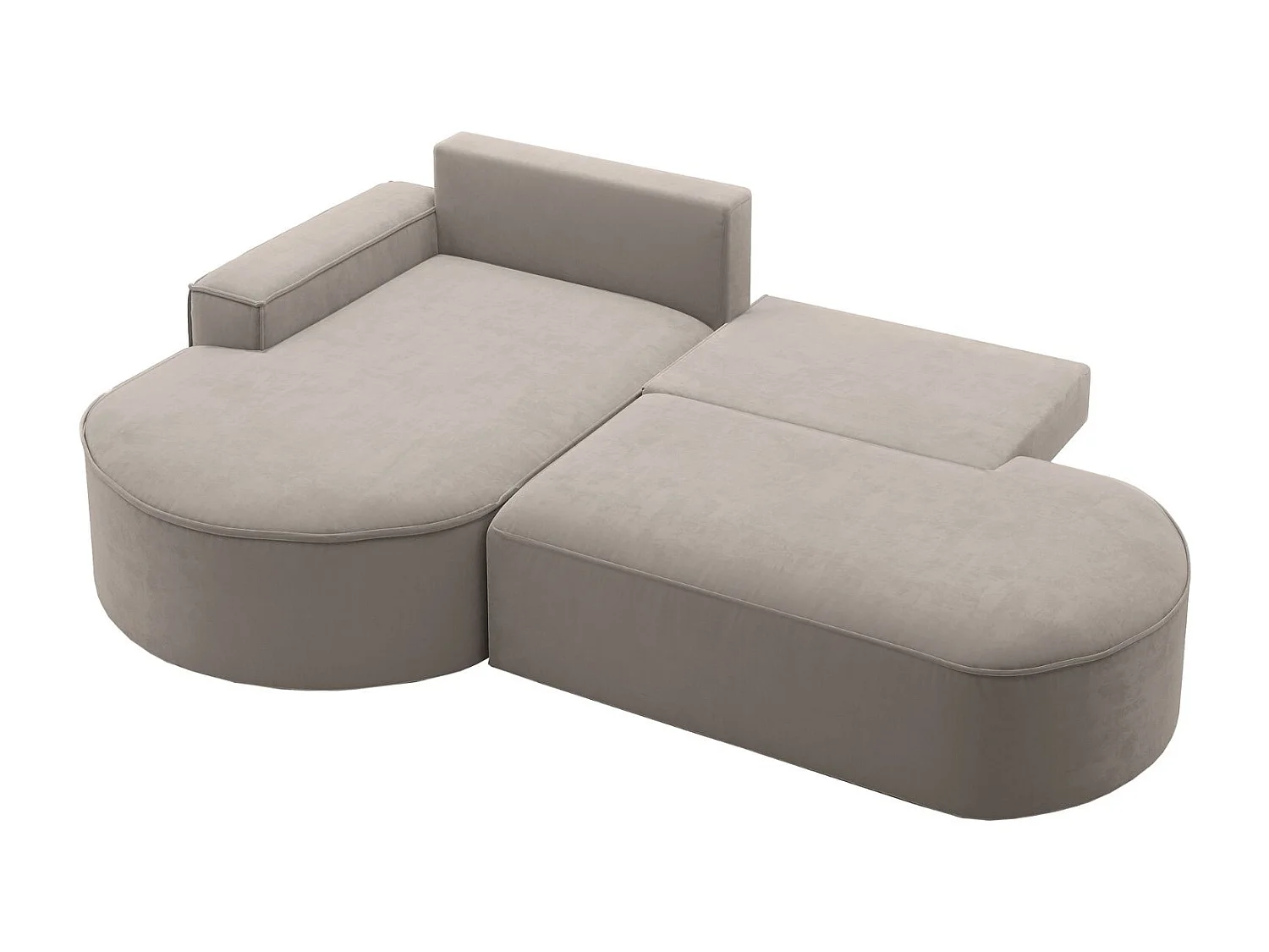 Hoekbank met slaapfunctie en bedstee Modena Rond stof Salvador Lichtbeige Links