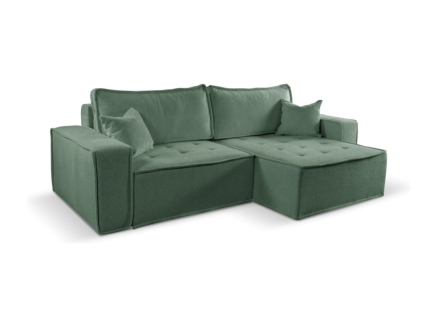 Canapé d'angle Bohoo en L avec convertible, tissu Raven, vert clair, à droite