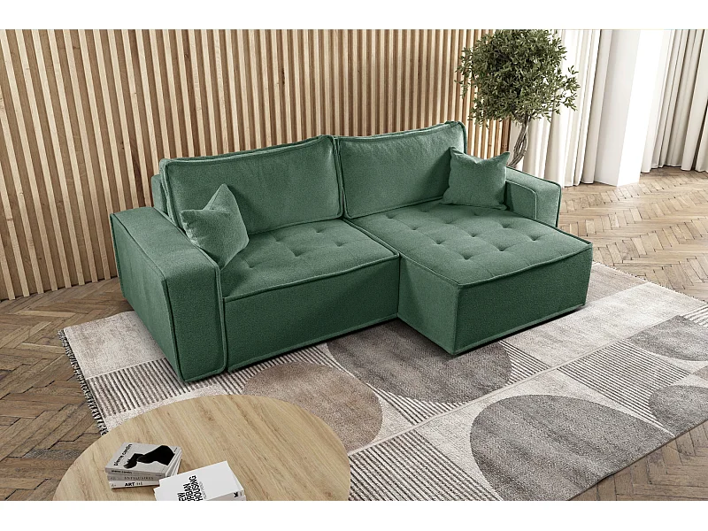 Canapé d'angle Bohoo en L avec convertible, tissu Raven, vert clair, à droite