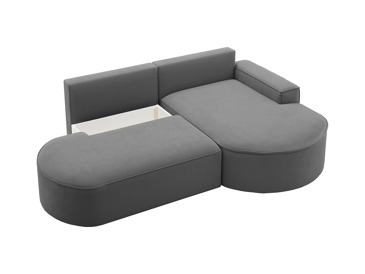 Canapé d'angle avec fonction couchage et coffre de lit Modena Rond tissu Salvador Anthracite Droite