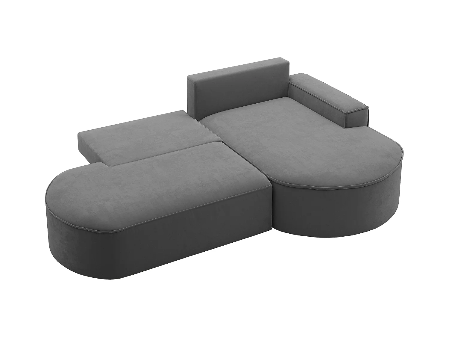 Canapé d'angle avec fonction couchage et coffre de lit Modena Rond tissu Salvador Anthracite Droite