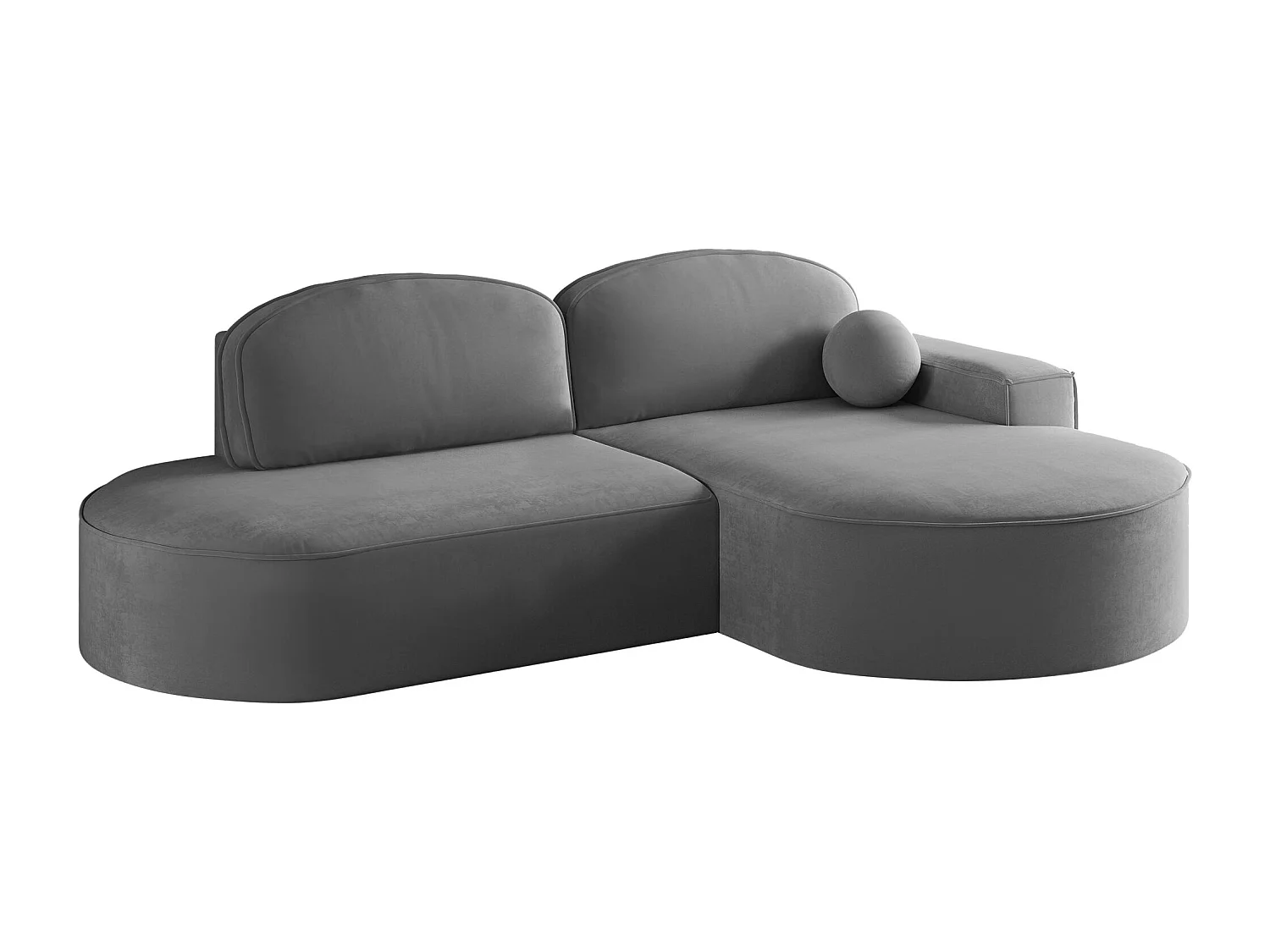 Canapé d'angle avec fonction couchage et coffre de lit Modena Rond tissu Salvador Anthracite Droite
