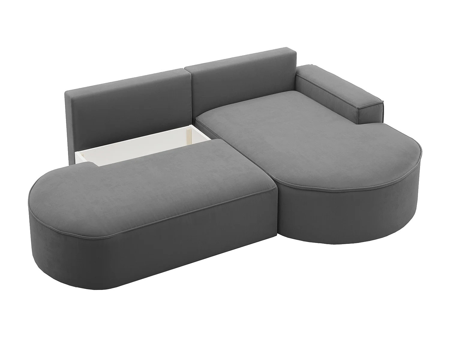 Canapé d'angle avec fonction couchage et coffre de lit Modena Rond tissu Salvador Anthracite Droite
