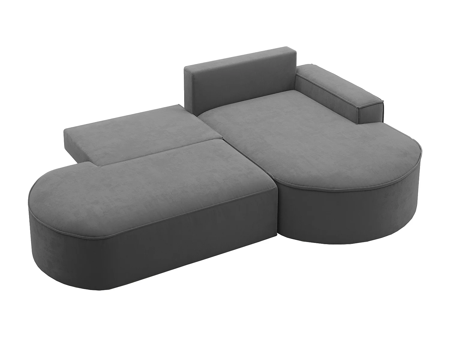 Canapé d'angle avec fonction couchage et coffre de lit Modena Rond tissu Salvador Anthracite Droite