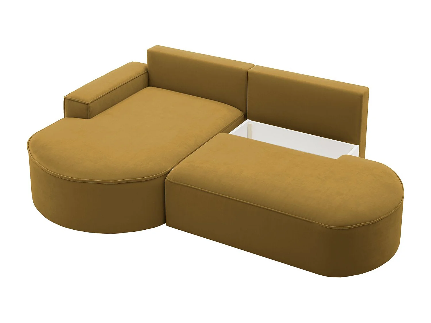Canapé d'angle avec fonction couchage et coffre de lit Modena Round tissu Salvador Jaune Gauche