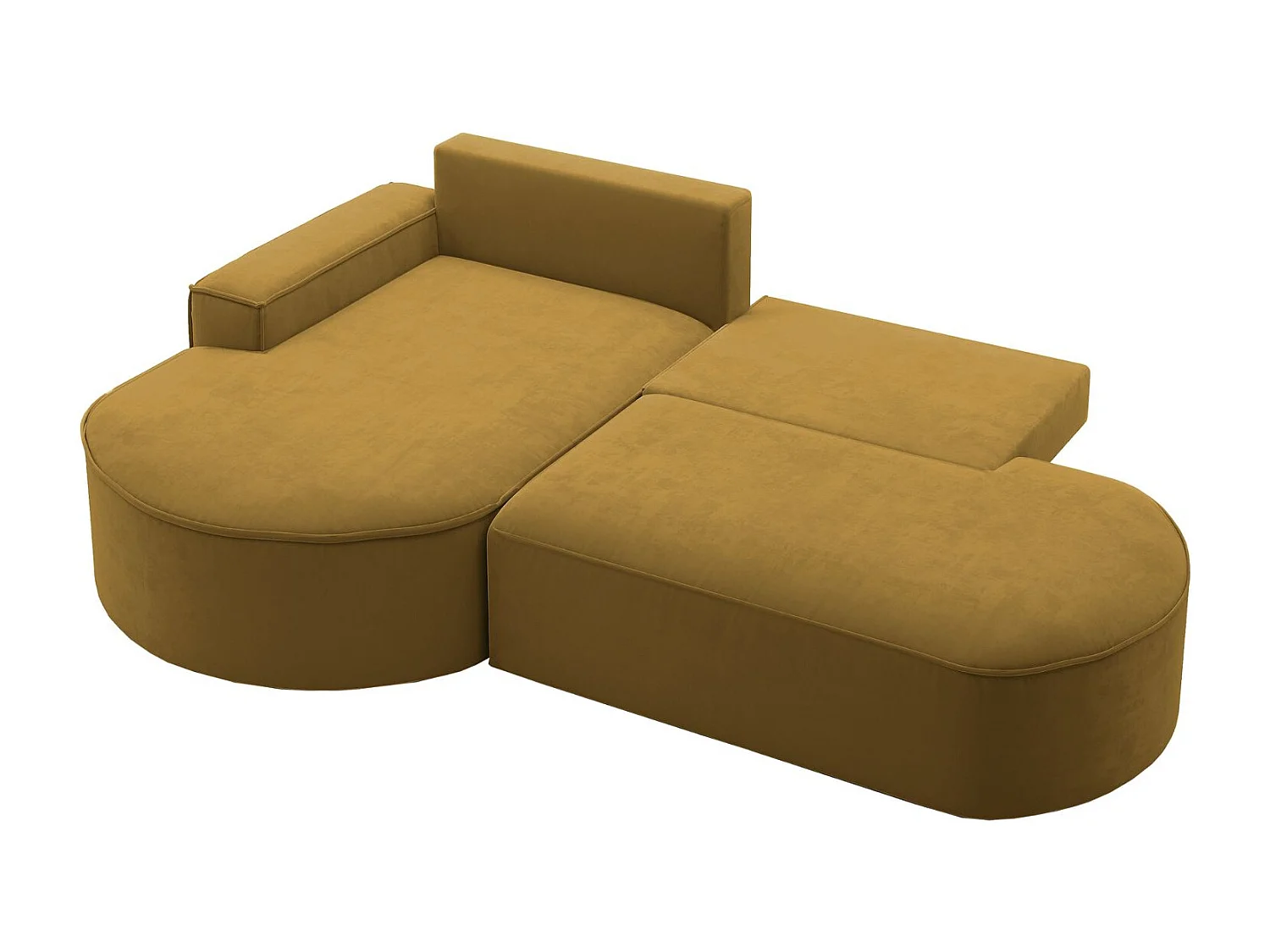 Canapé d'angle avec fonction couchage et coffre de lit Modena Round tissu Salvador Jaune Gauche