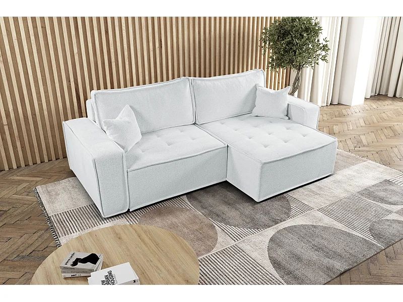 L-förmiges Bohoo-Ecksofa mit Schlaffunktion, Stoff Raven, Ecru, Rechts