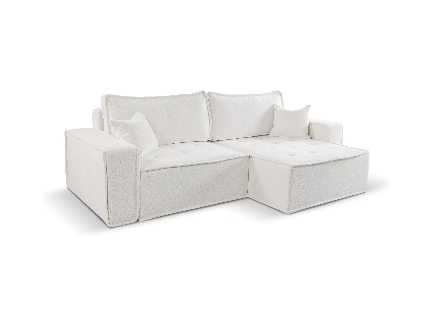 Canapé d'angle Bohoo en L avec convertible, tissu Raven, écru, droit