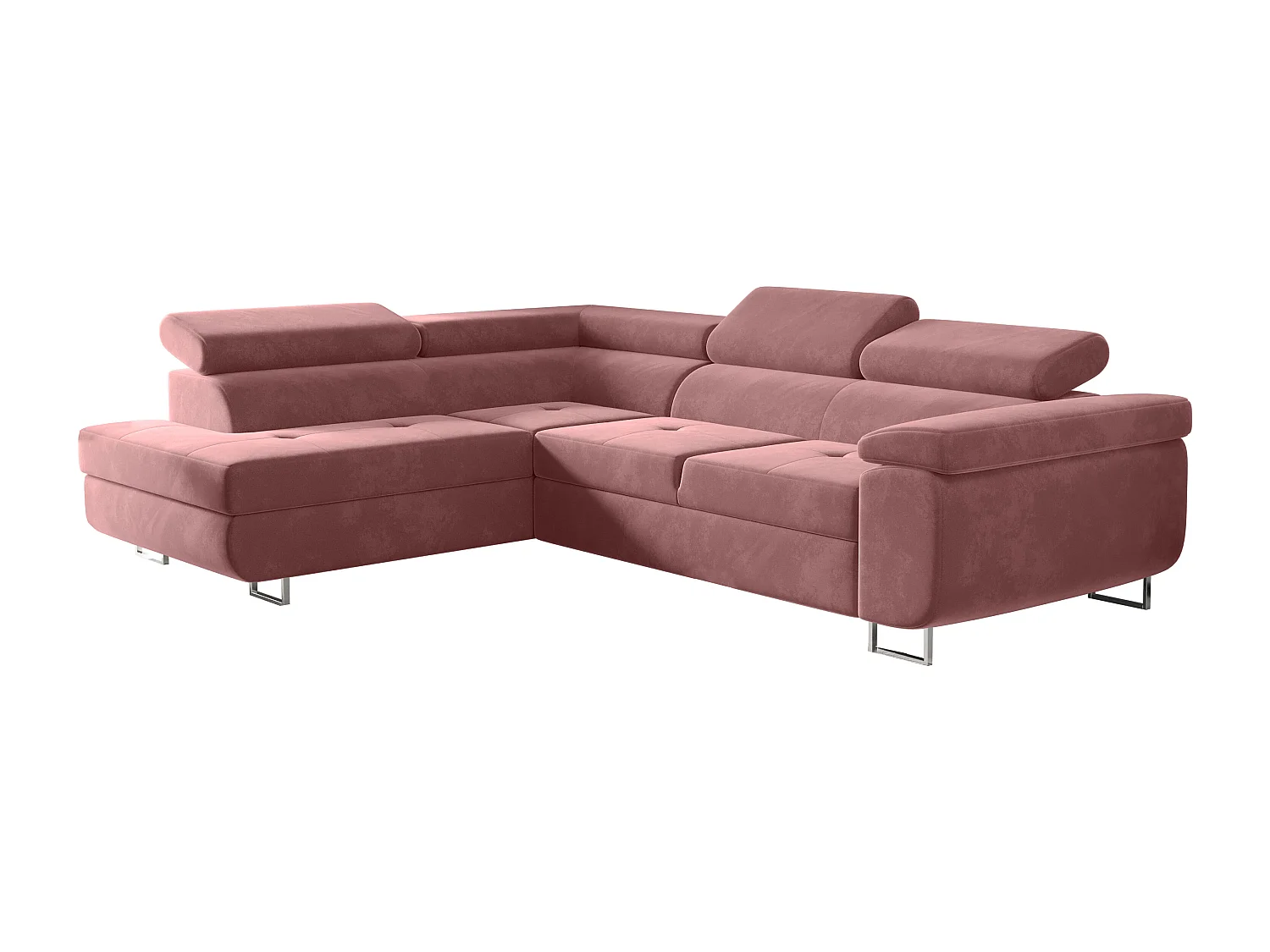 Canapé d'angle ATOM avec fonction couchage, tissu Monolith, rose, gauche