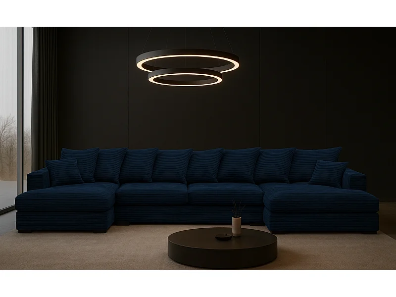 Narożnik z funkcją spania i pojemnikiem, Sofa w kształcie U, Gabon U, tkanina Zoom, Niebieski