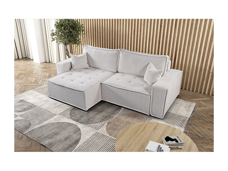 L-förmiges Bohoo-Ecksofa mit Schlaffunktion, Stoff Raven, Hellbeige, Links