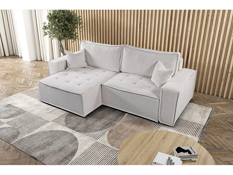 L-förmiges Bohoo-Ecksofa mit Schlaffunktion, Stoff Raven, Hellbeige, Links