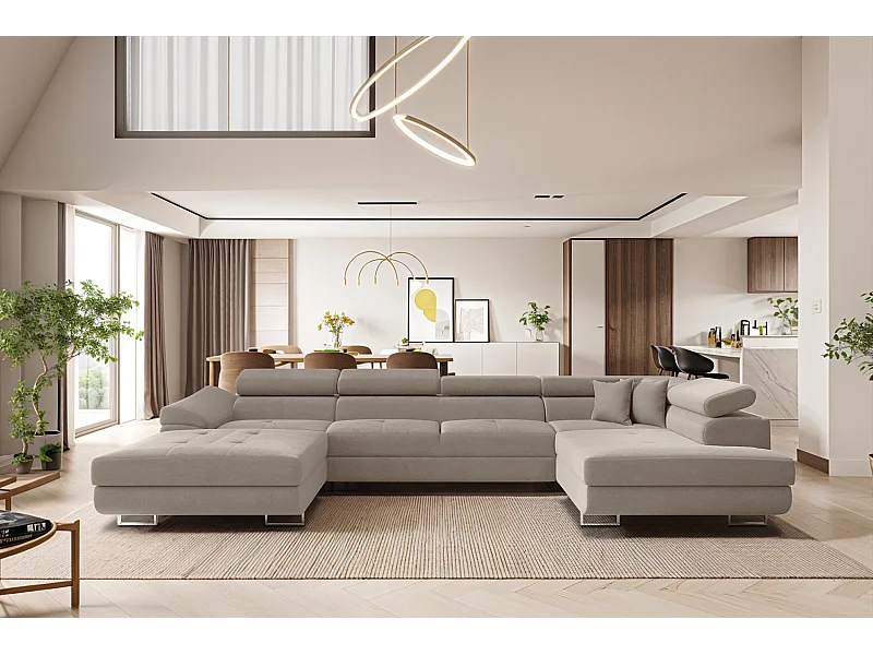 Ecksofa FALIO II U-Form mit Schlaffunktion, Stoff Noel, Kaltesbeige, Rechts