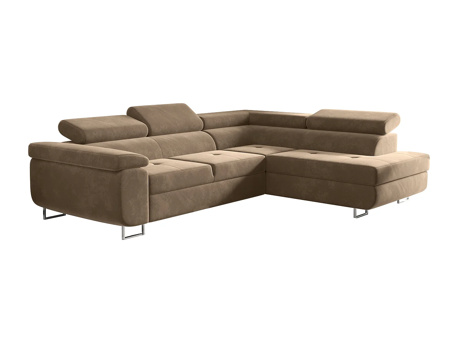 Canapé d'angle ATOM avec fonction couchage, tissu Monolith, marron clair, droit