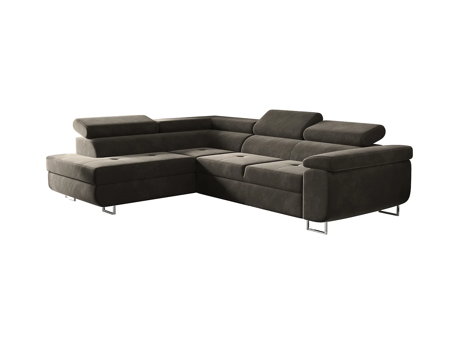 Canapé d'angle ATOM avec fonction couchage, tissu Monolith, marron, gauche