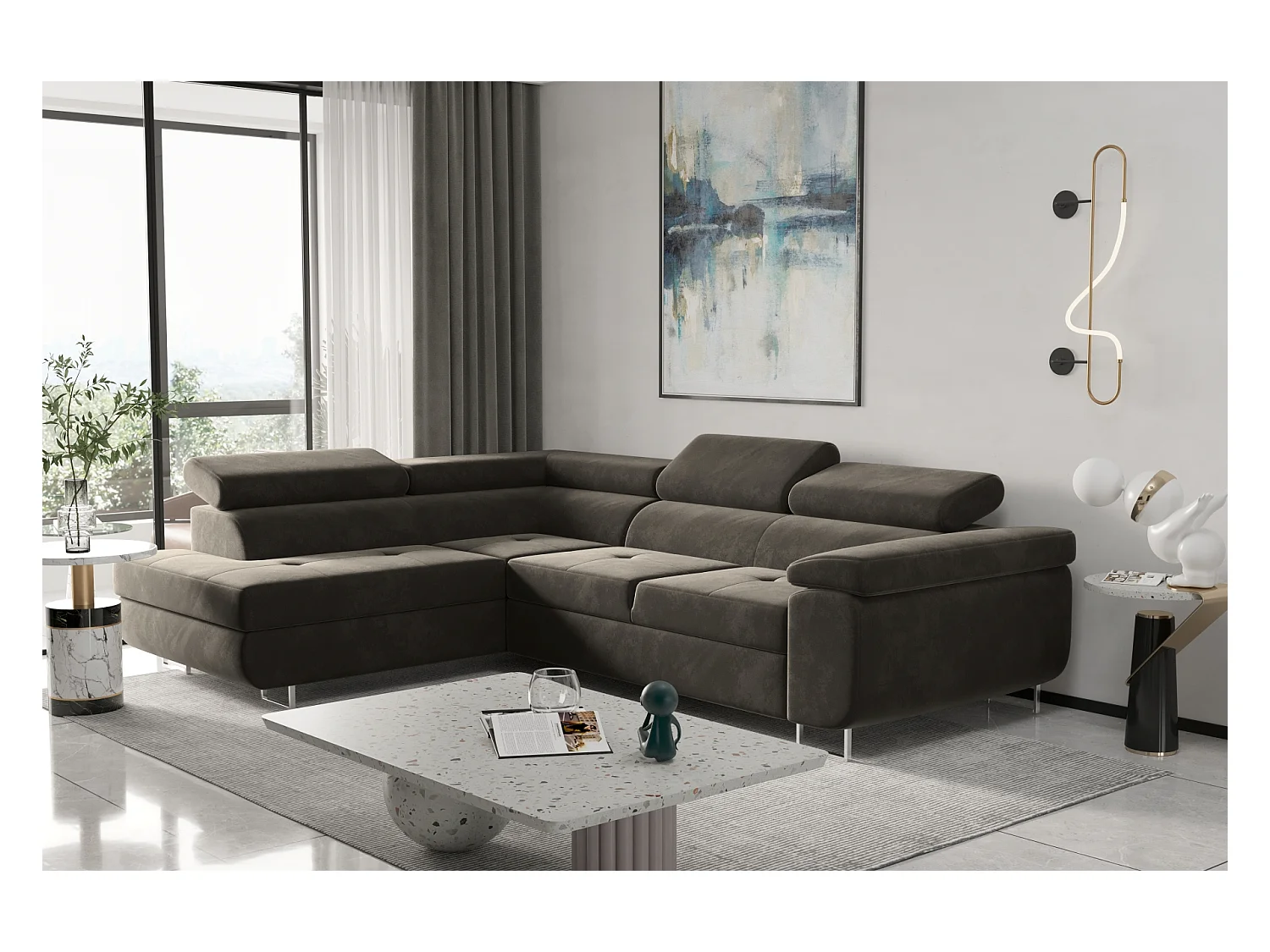 Ecksofa ATOM Mit Schlaffunktion, Stoff Monolith, Braun, Links