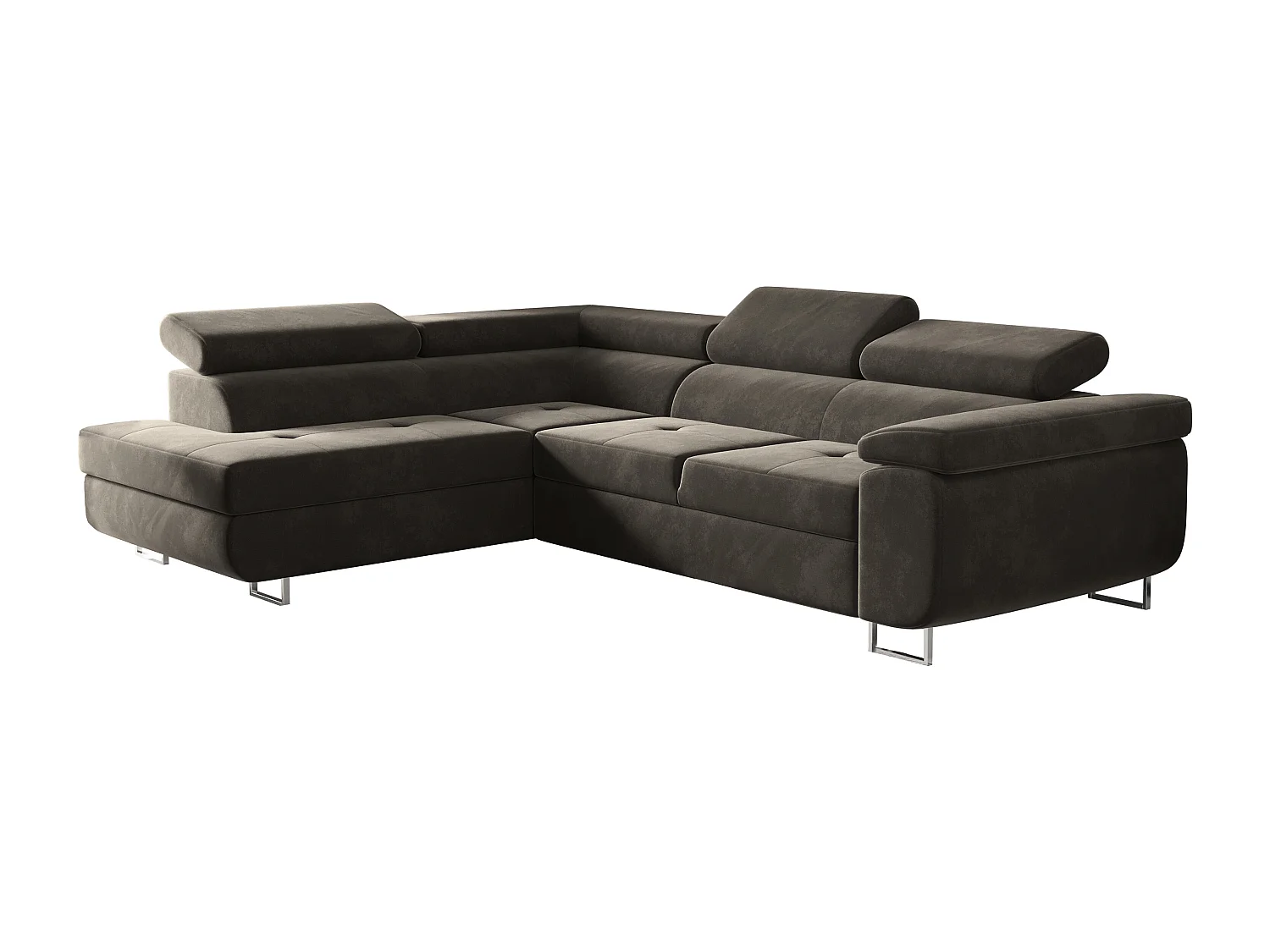 Canapé d'angle ATOM avec fonction couchage, tissu Monolith, marron, gauche