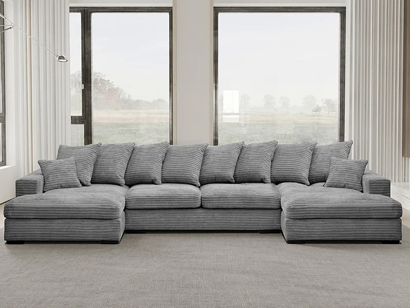 Ecksofa mit schlaffunktion und bettkasten, Sofa U-form, Couch U-form Gabon stoff Zoom Grau