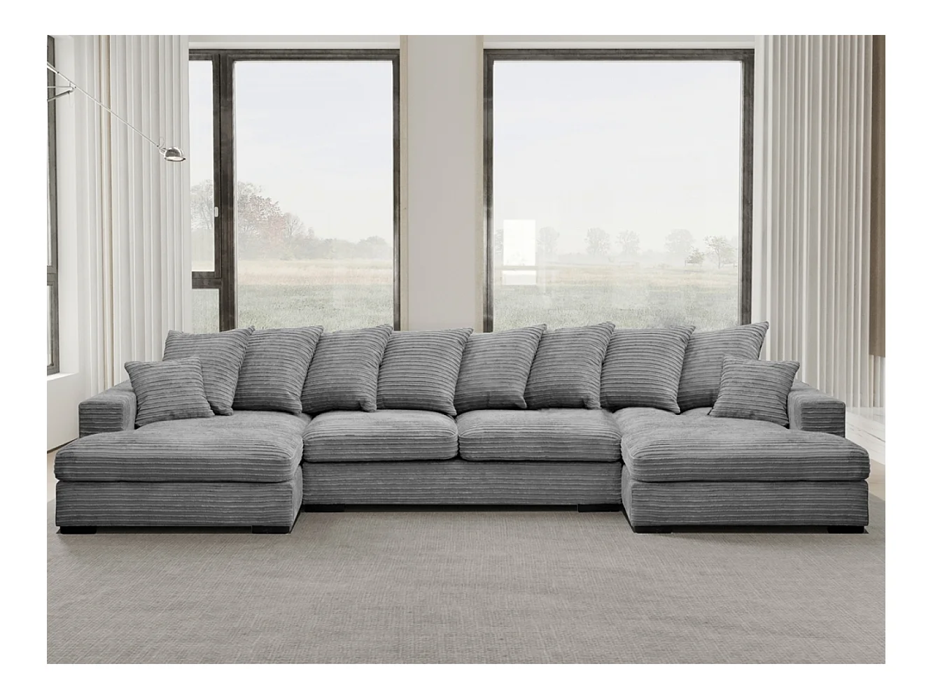 Canapé d'angle avec fonction couchage et coffre de lit, Canapé en U, Canapé en U tissu Gabon Zoom Gris