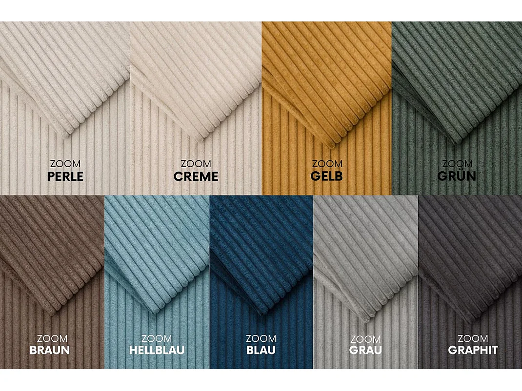 Canapé d'angle avec fonction couchage et coffre de lit, Canapé en U, Canapé en U tissu Gabon Zoom Gris