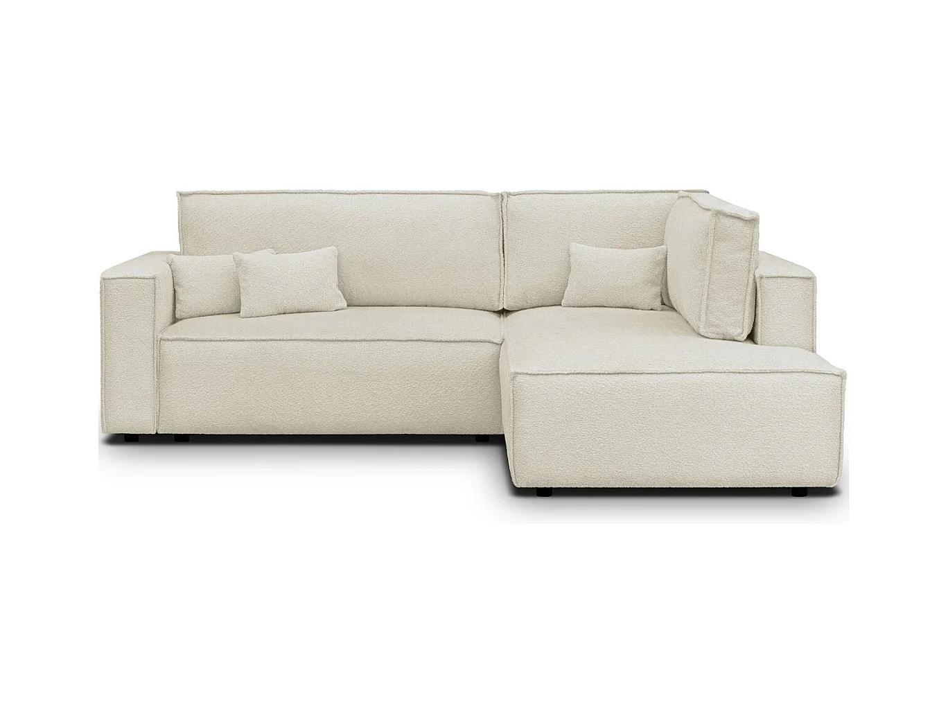 Canapé d'angle ouvert à droite convertible 3 places en tissu bouclé beige - Emma