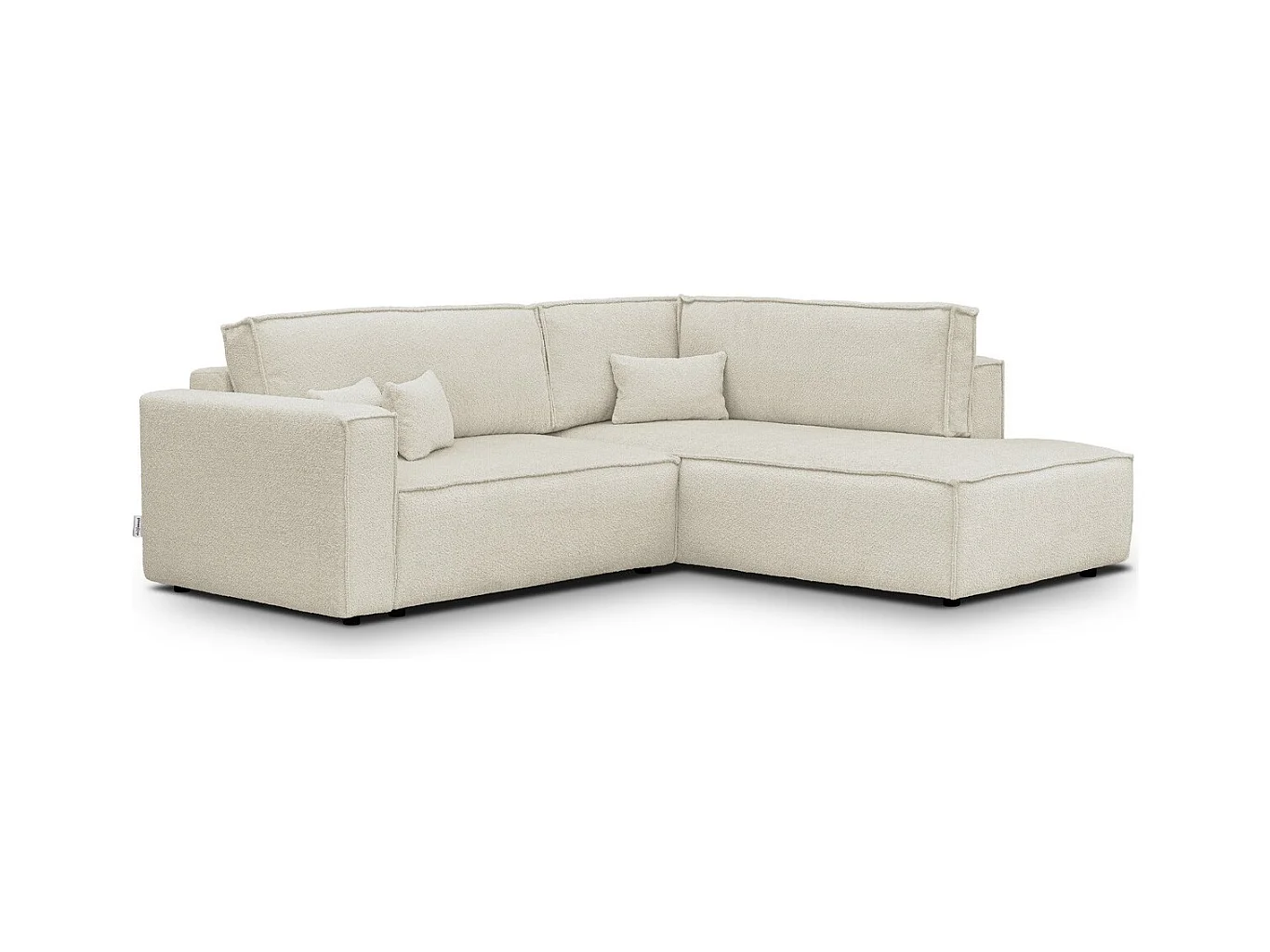 Canapé d'angle ouvert à droite convertible 3 places en tissu bouclé beige - Emma