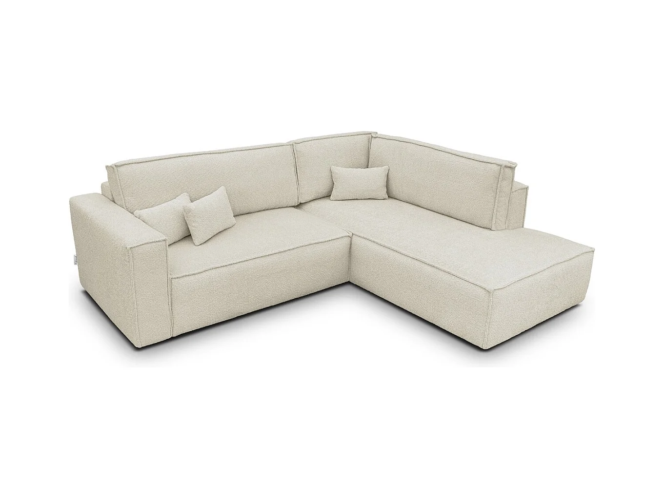 Canapé d'angle ouvert à droite convertible 3 places en tissu bouclé beige - Emma