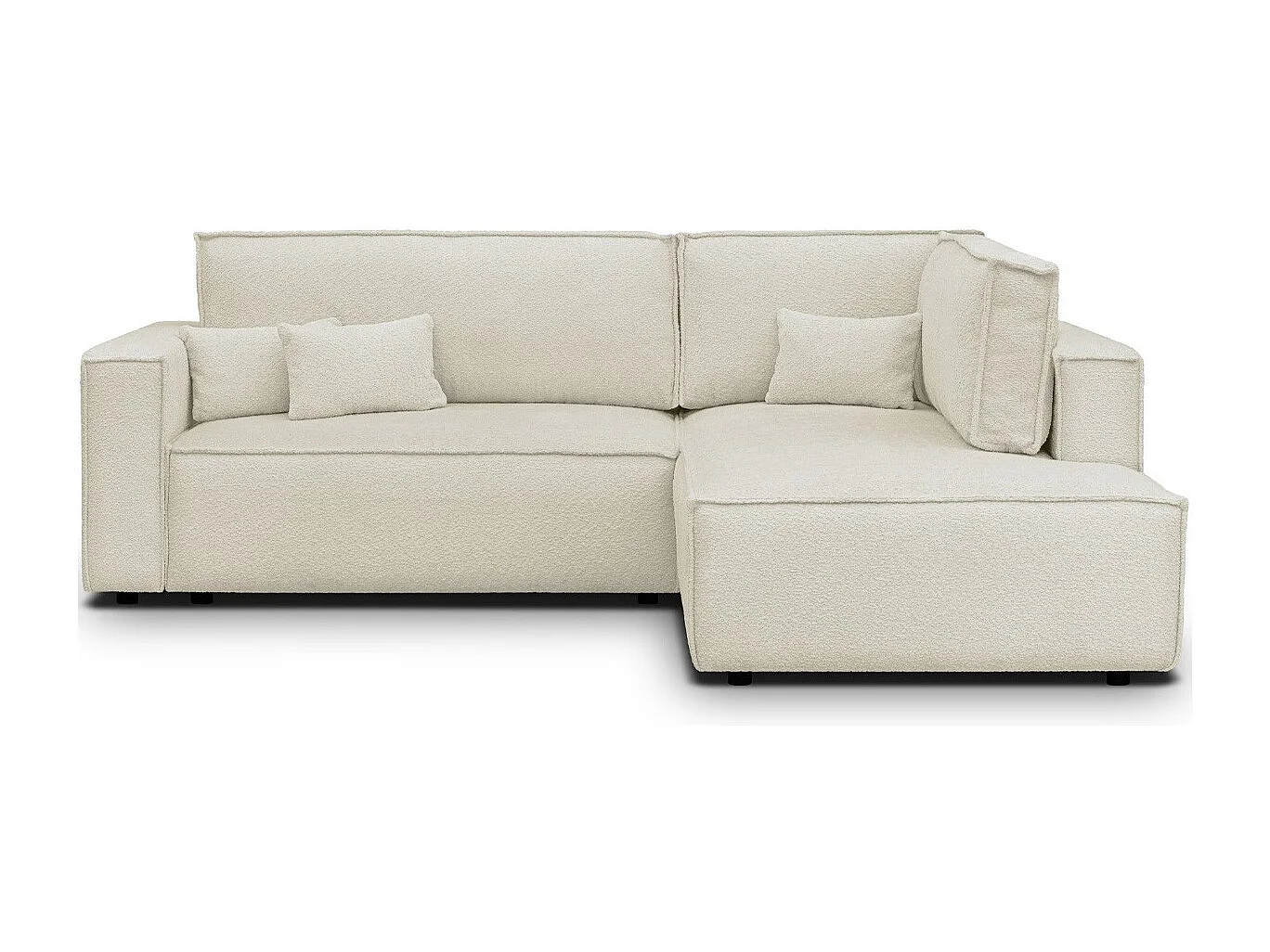 Canapé d'angle ouvert à droite convertible 3 places en tissu bouclé beige - Emma