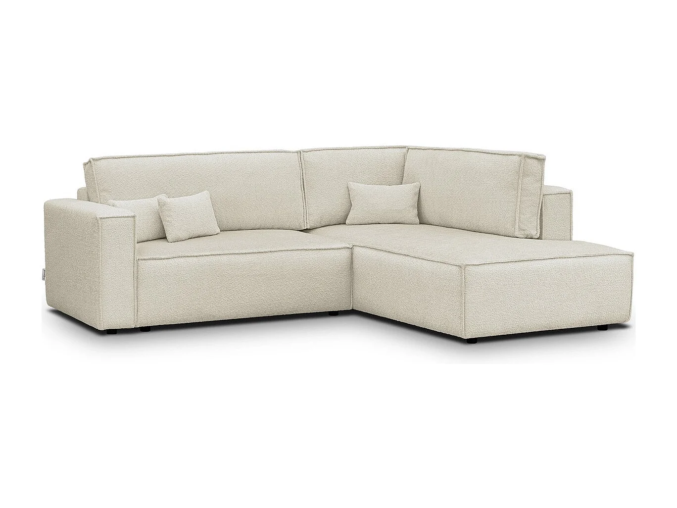 Canapé d'angle ouvert à droite convertible 3 places en tissu bouclé beige - Emma