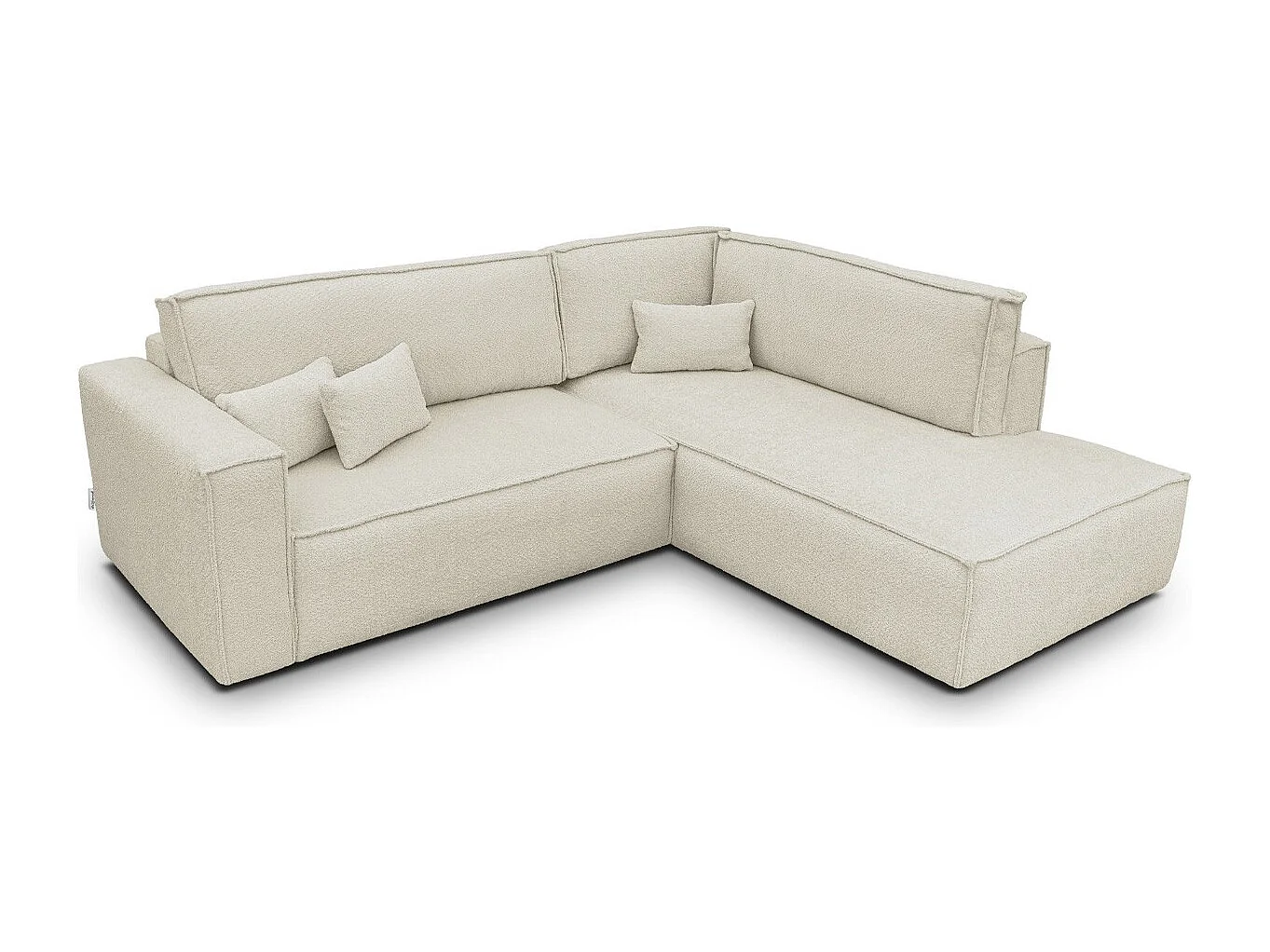 Canapé d'angle ouvert à droite convertible 3 places en tissu bouclé beige - Emma