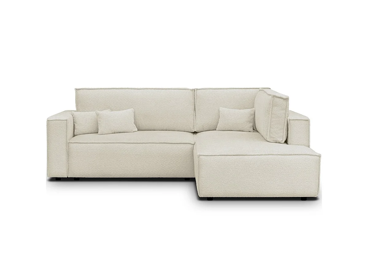 Canapé d'angle convertible 3 places en tissu bouclette beige