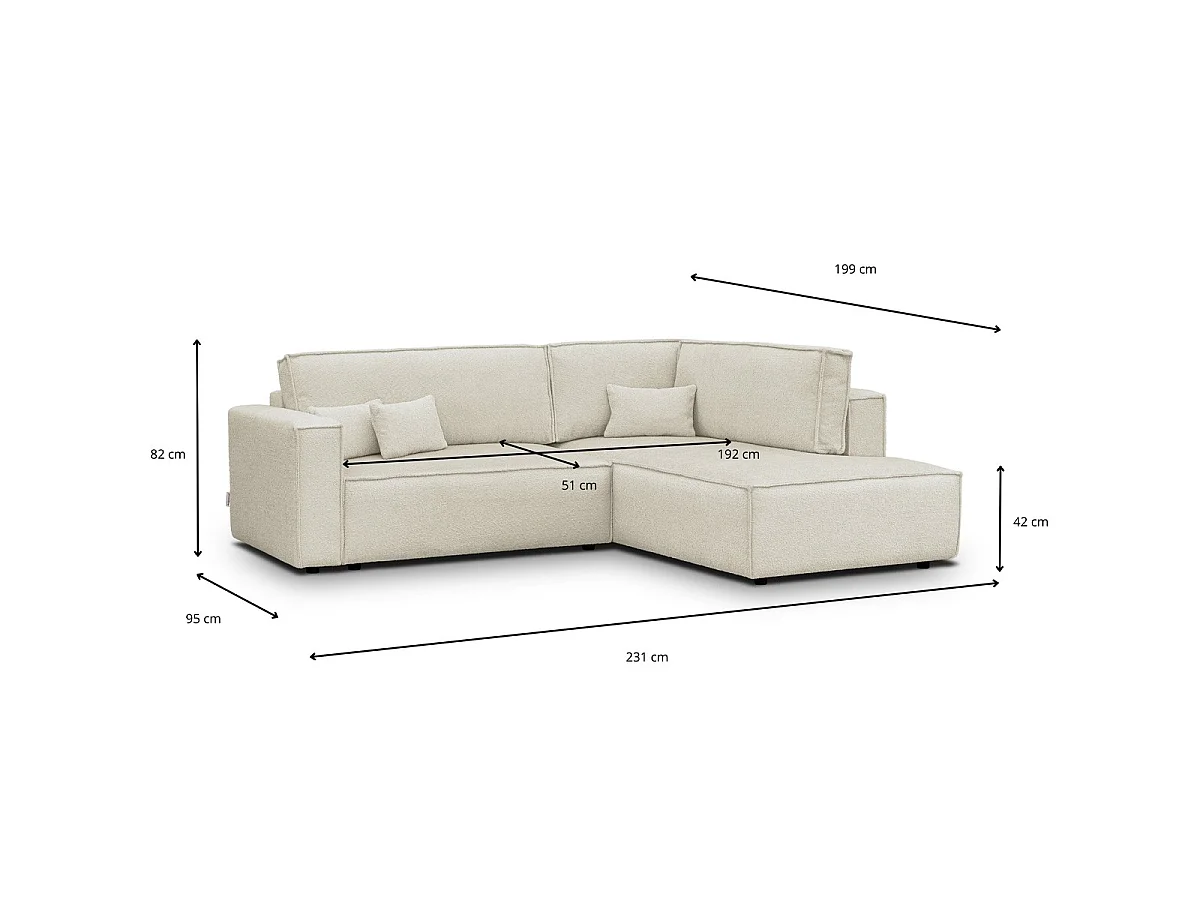 Canapé d'angle convertible 3 places en tissu bouclette beige