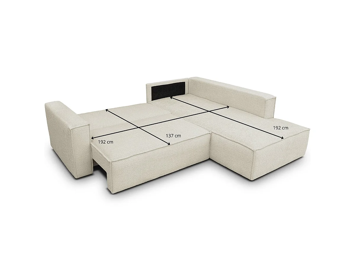 Canapé d'angle convertible 3 places en tissu bouclette beige