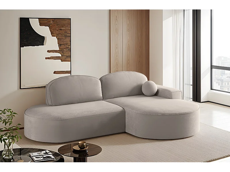 Ecksofa mit Schlaffunktion und Bettkasten Modena Runden stoff Salvador Hellbeige Rechts