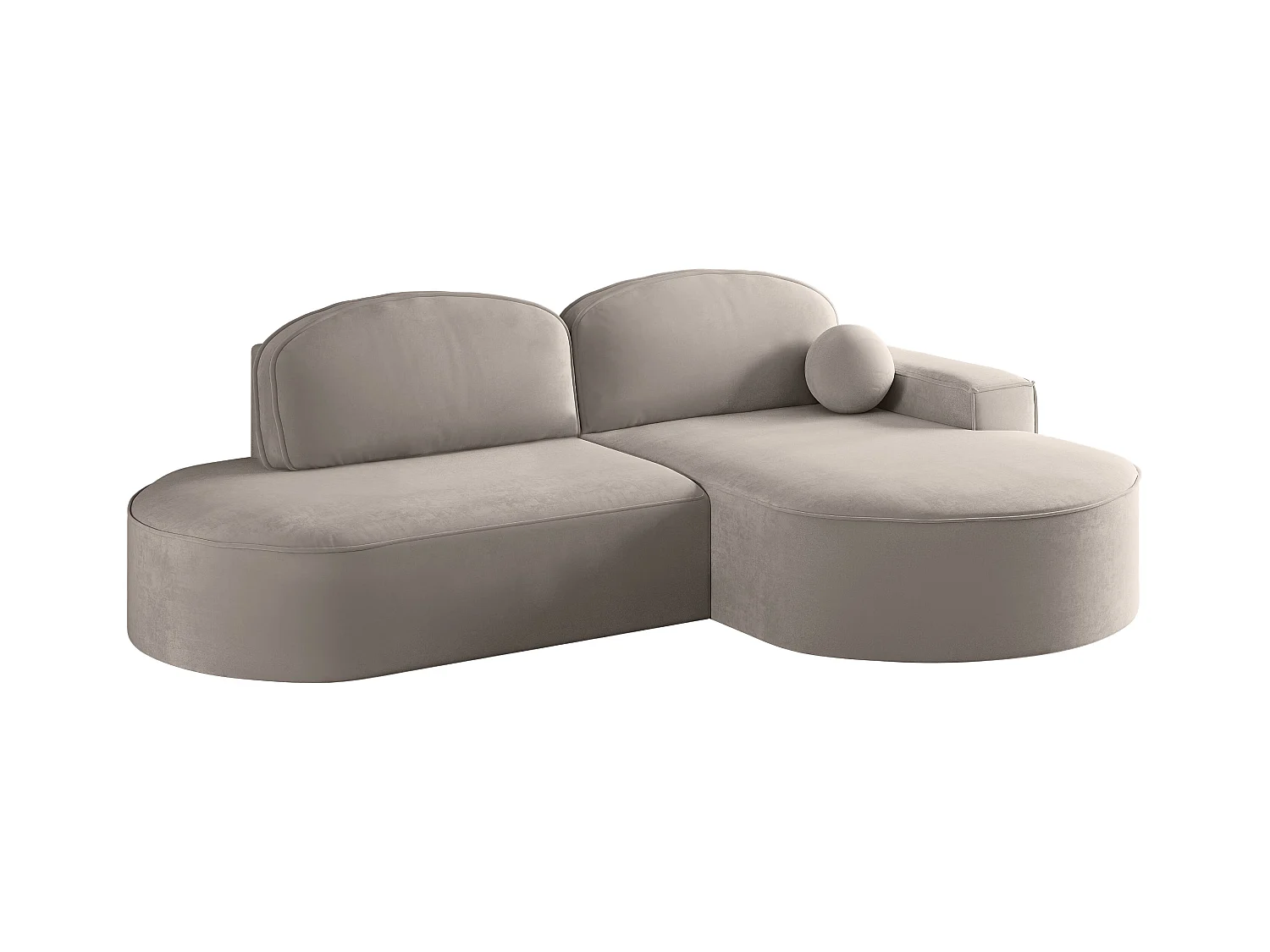 Canapé d'angle avec fonction couchage et coffre de lit Modena Rond tissu Salvador Beige clair Droite