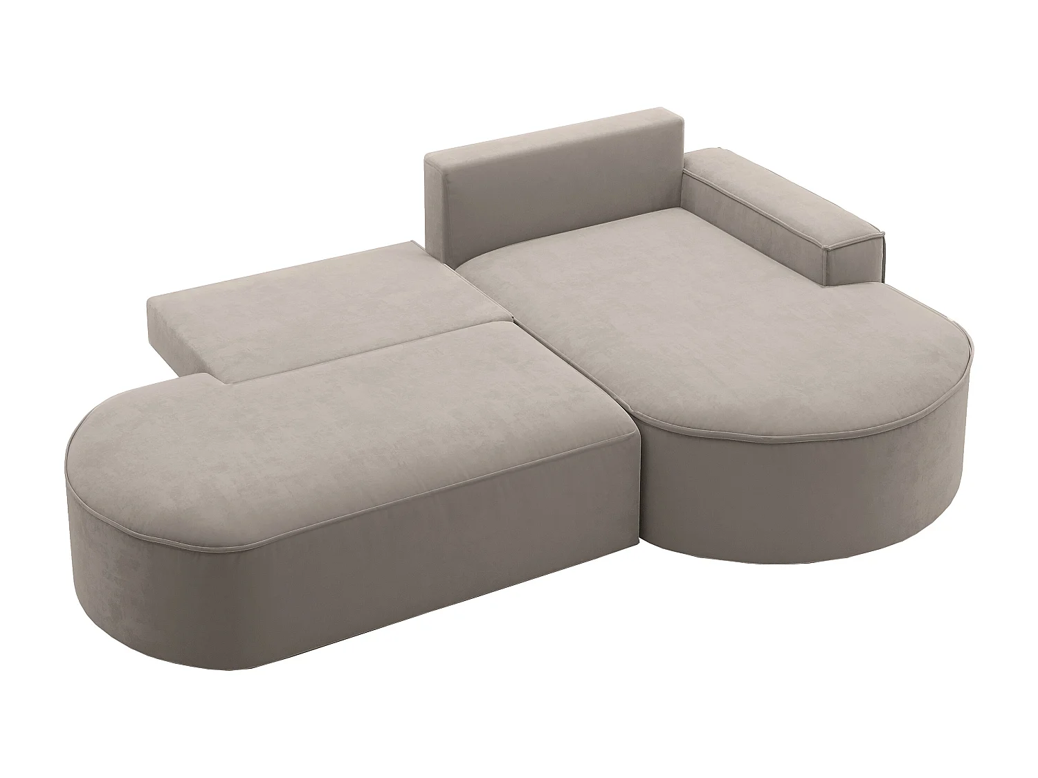 Hoekbank met slaapfunctie en bedstee Modena Rond stof Salvador Lichtbeige Rechts