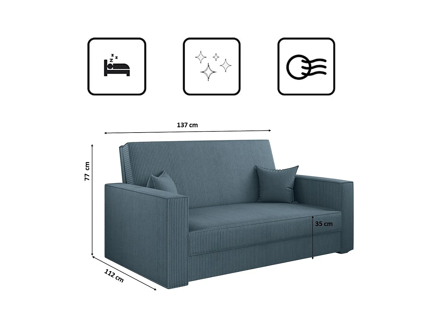 Canapé convertible classique AMERICA - tissu Poso Blue