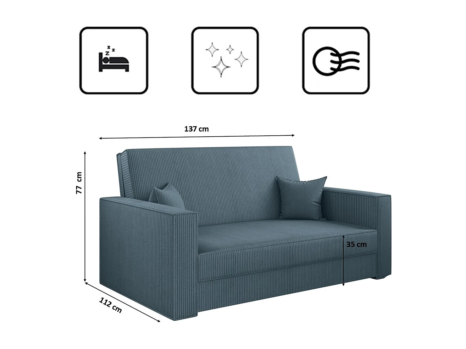 Canapé convertible classique AMERICA - tissu Poso Blue